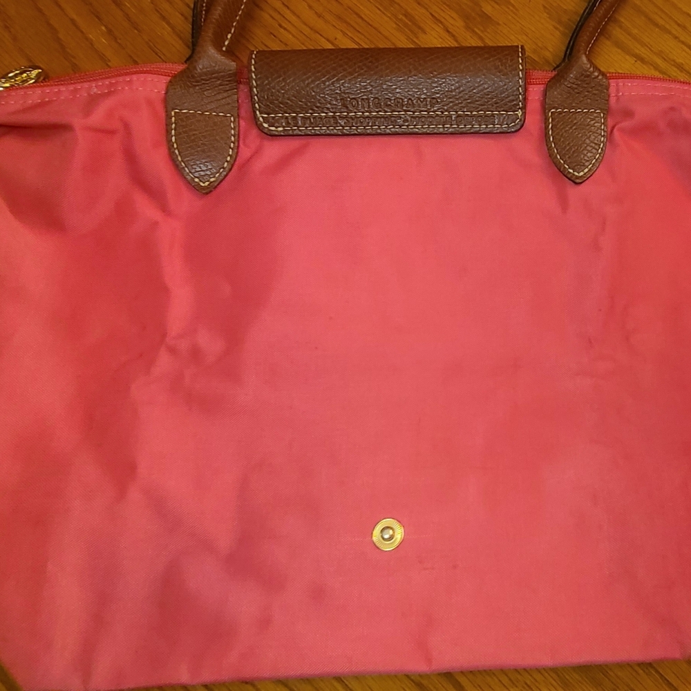 Longchamp Pink Le Pliage Medium Tote with Brown Leather Handles - Picture 14 of 15